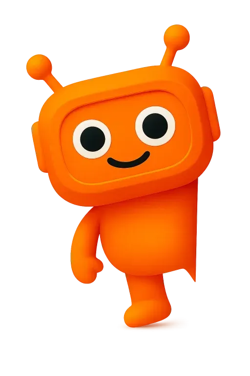 AvendraLabs orange robot mascot for kids coding classes